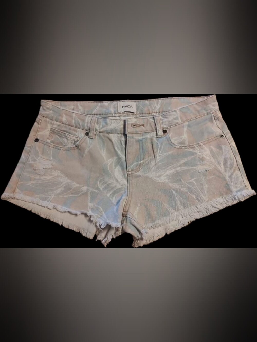 RVCA Pastel Pink & Light Blue Floral Frayed Denim Shorts